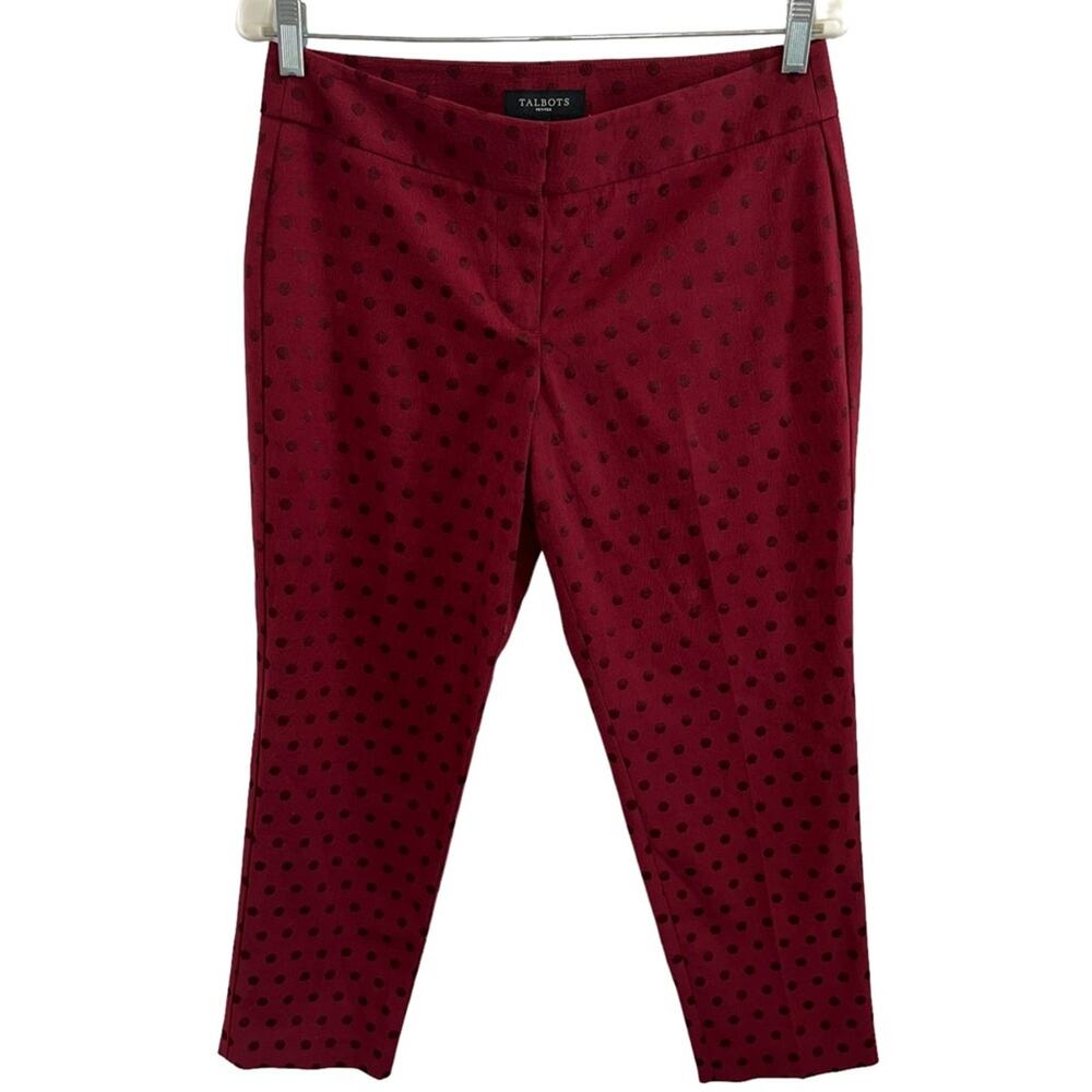 NWT Talbots Pants Red Polka Dot Ankle Stretch 6P